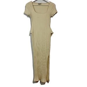 Topshop Women's Square Neck Short Sleeve Waist Tie Midi Dress Size 6 Tan EUC